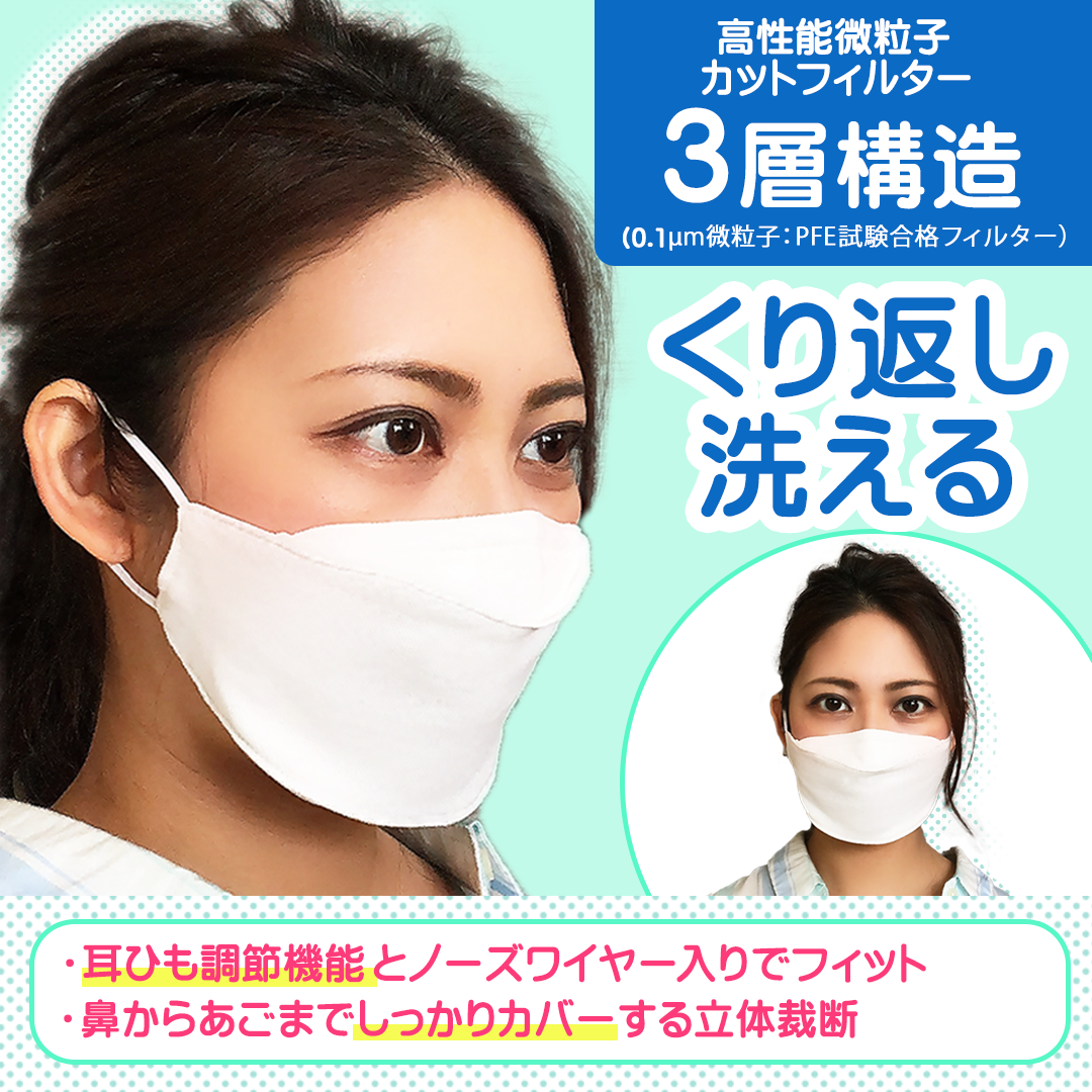 洗える 3層 非医療布マスク 1枚 メール便送料無料 - Arts Clothes